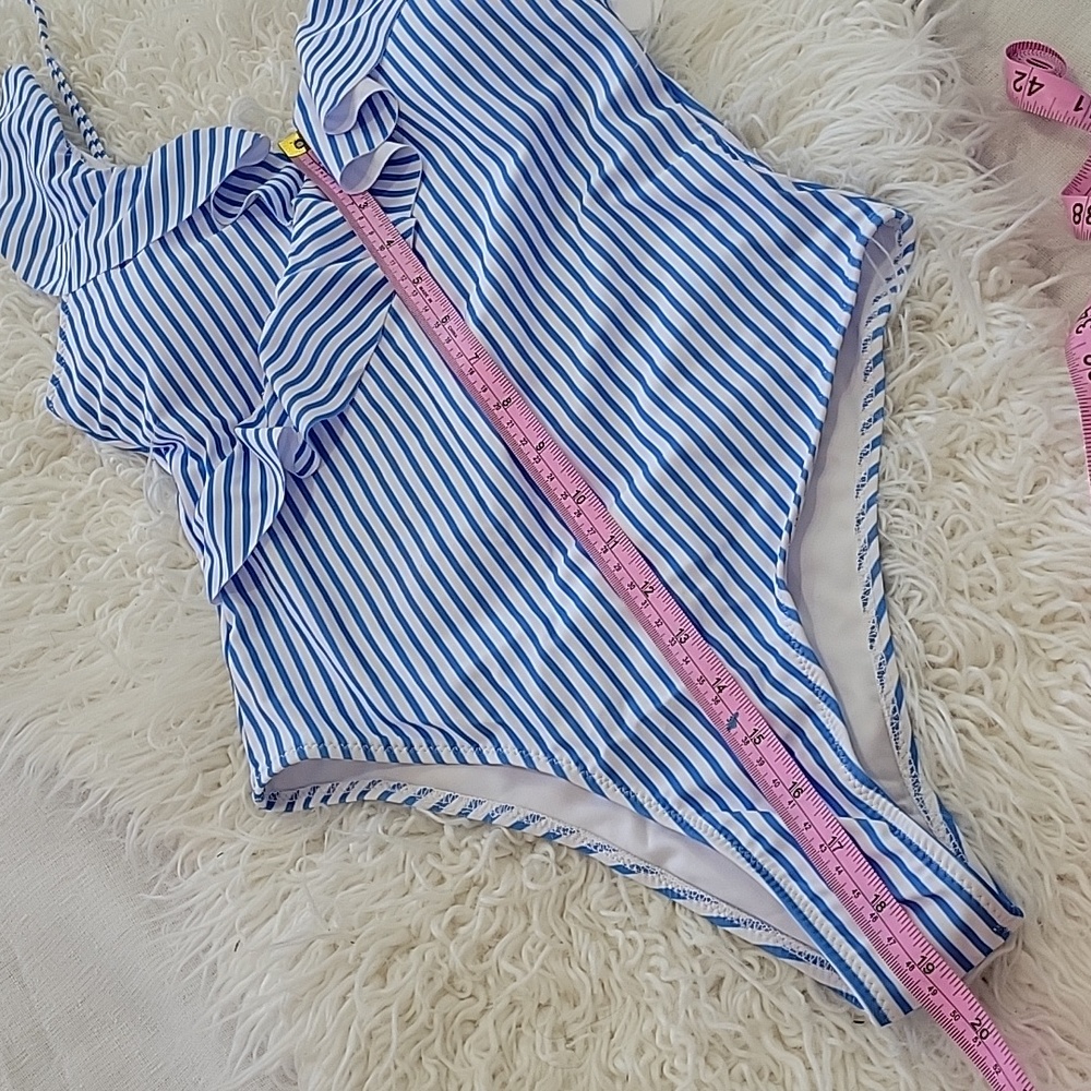 Neck Ruffle Swimsuits for Women Cute Striped Bathing Suits Wrap High Cut One Pie - Picture 8 of 9